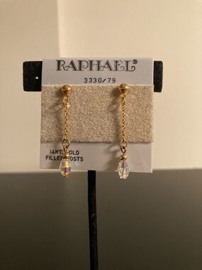 Raphael Gold Chain Drop Earrings with Clear Crystal Beads